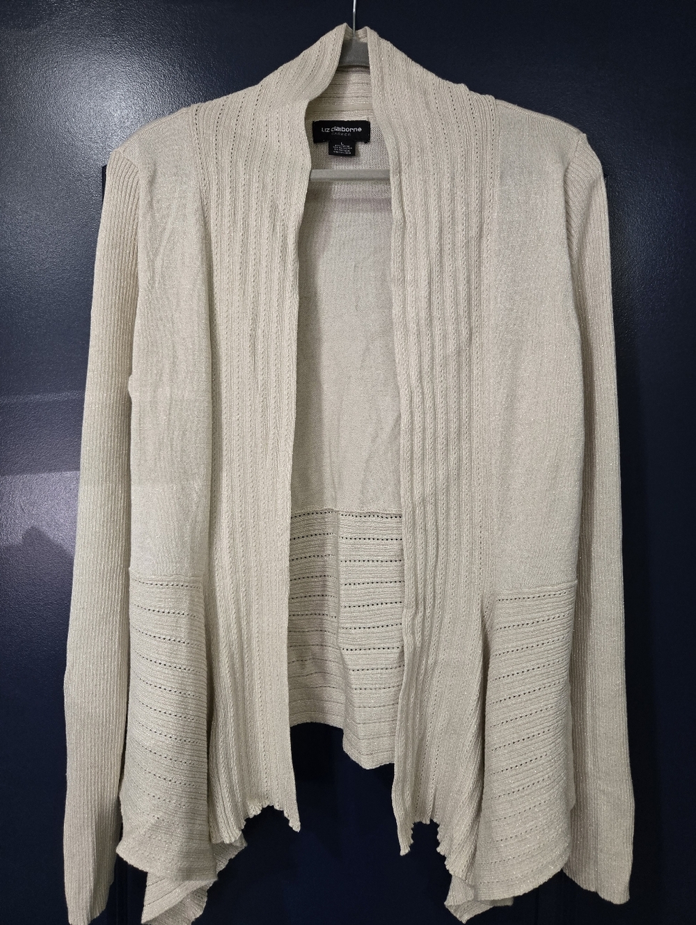 💖 Liz Claiborne Glitter Open-Front Draped Cardigan